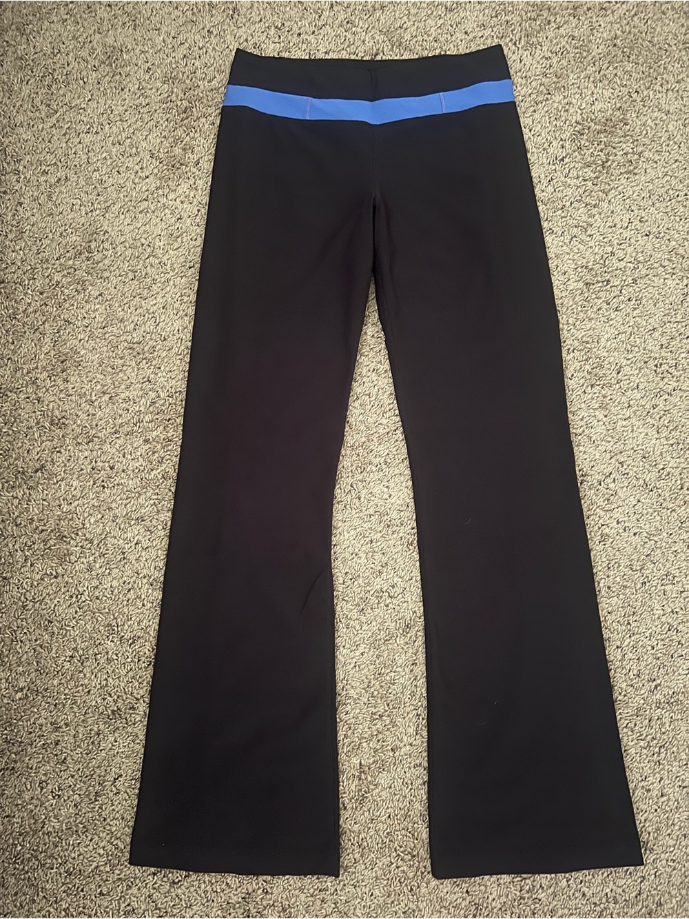 Black Flare Yoga Pants with Blue Waistband